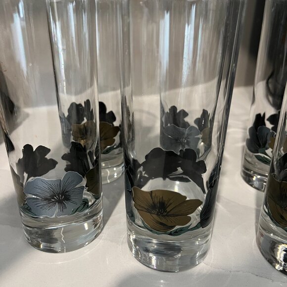 Arcoroc Luminarc Julie Highball Collin Glasses 6 Barware Silver & Gold Flowers - Picture 2 of 5